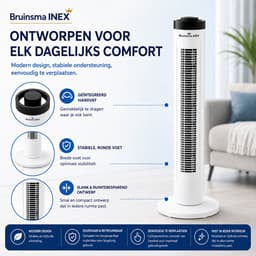 Bruinsma INEX Torenventilator - Verticale ventilator - Vloerventilator - Tafelventilator - Stil - Afstandsbediening - Oscillatie - 3 Snelheden - Timer 7,5 Uur - 45W - Staande Ventilator Voor Slaapkamer, Woonkamer En Kantoor - 81 CM - Wit — thumbnail 4