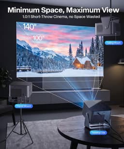 SnelShoppen - Mini Beamer 4K Native 1080P | Draaibaar 320° | Android 13 Projector met WiFi & Bluetooth | 600 ANSI | Gaming & Home Cinema | Perfect voo — thumbnail 4