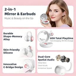 Open Ear Clip op oordopjes Bluetooth 6.0, poedercompactetui met LED-display en spiegel, 40H IPX6 Open-Ear comfort, lichtgewicht en stevige pasvorm voor kleine oren, sport en dagelijks gebruik, ideaal cadeau (wit) — thumbnail 4