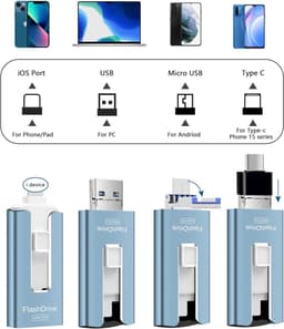 USB Flash Drive - Geheugenstick Telefoon - Foto Opslag - Hoge Snelheid - 256GB - Blauw — thumbnail 2