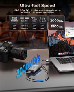 Externe SSD - Draagbare Opslag - Snelle Data Transfer - Aluminium Behuizing - 2 TB - Zilver — thumbnail 5