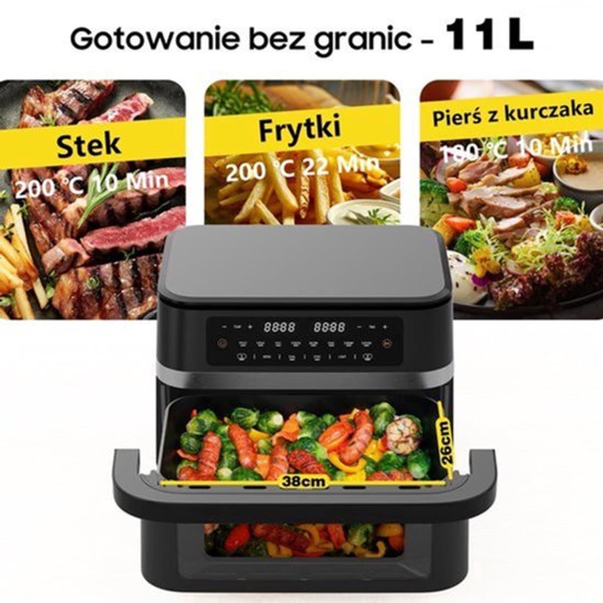 Airfryer – Heteluchtfriteuse – Digitale Friteuse – Gezond Koken – XXL 11L – 2950W Vermogen – Dual-Zone Met Verwijderbare Divider — afbeelding 1