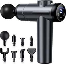 Nekmassageapparaat - Grijs - 16 x 19 x 4,8 cm - Elektrisch Massagepistool met 8 Verwisselbare Koppen - Voor Spierontspanning — thumbnail 1