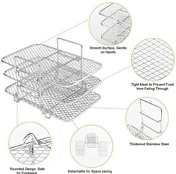 Air Fryer Rack 3-laags - Roestvrij Staal - Stapelbaar - Magnetron/Oven Veilig - Geschikt voor Bakken - Verbeterde Luchtcirculatie - Kookrek — thumbnail 5