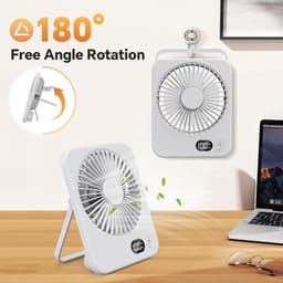 Solvix tafel ventilator geluidloos - Draagbare Ventilator - Wit - Oplaadbare Batterij - LCD Display - Voor Thuis en Op Reis — thumbnail 2