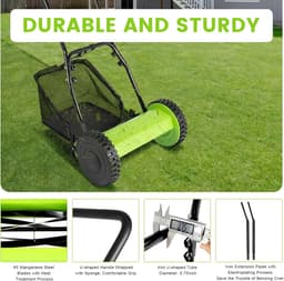 Handgrasmaaier - Duwmaaier Grasveger - Gazon Onderhoud - 5 Messen - 30cm Maaibreedte - Groen — thumbnail 5