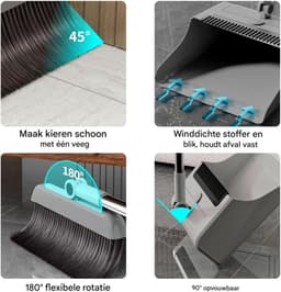 Stoffer en Blik Set - Veegset Schoonmaak - Vloeren Schoonmaken - Roestvrij Materiaal - 3 Delen - Grijs — thumbnail 5