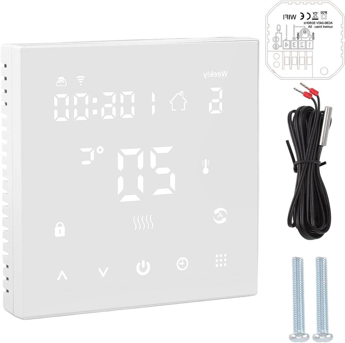 Slimme Thermostaat - WiFi Thermostaat Digitaal - Verwarming Regelen - Automatische Kalibratie - 90-240V - Zwart — afbeelding 1