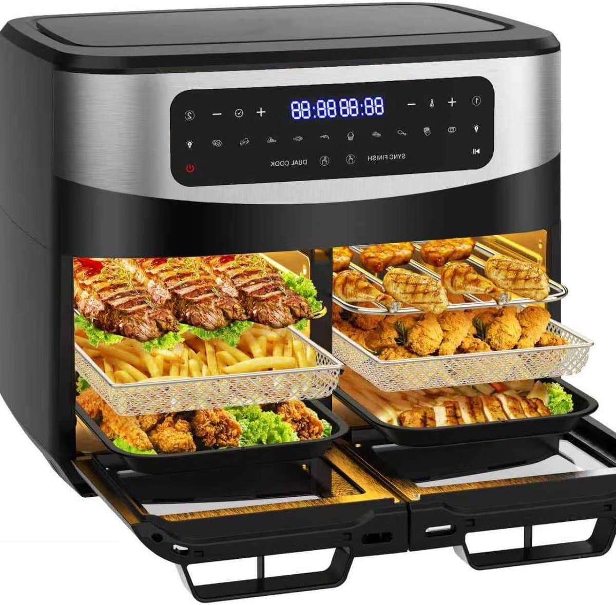 Airfryer Dubbele Zone - XXL Airfryer Olievrij - Gezond Koken - Dubbel Raam - 12 Liter - Zwart — afbeelding 1