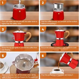 6 Cup Aluminum Espresso Stovetop Moka Pot Express Coffee Maker Percolator Italian Classic Mocha Coffee Machine for Italian and Cuban Cafe Brewing for Home & Camping 300ml 10oz — thumbnail 4