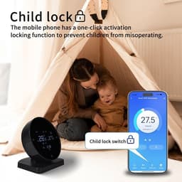 Slimme Thermostaat - Verwarming Regelaar - Energie Besparen - App & Spraak Bediening - 90x90mm - Zwart — thumbnail 5