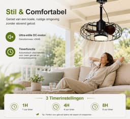 MUPOO Plafondventilator met verlichting Buiten 3 Bladens- IP65 Waterdicht Plafondventilator met Lamp Ø50 cm-plafondventilator zwart met 5M Stekker- App & Afstandsbediening- 6 Snelheden- Dimbaar LED voor Terras, Veranda, Pergola en Overkapping — thumbnail 4