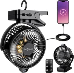 Klemventilator 15000mAh – Stille Tafelventilator 35 dB – 3 Snelheden – LED-Licht – Afstandsbediening — thumbnail 1