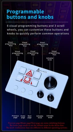 AJAZZ AKP03E Mini Stream Deck – 6 Programmeerbare LCD Toetsen, 3 Draaiknoppen & Volumeregeling – Macro Controller voor Streaming, Gaming, Content Creatie en Productiviteit – Wit — thumbnail 4