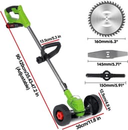 Elektrische grasmaaier - Snoerloze trimmer - Gazon onderhoud - Verstelbare lengte - 15 cm snijbreedte - Groen — thumbnail 5