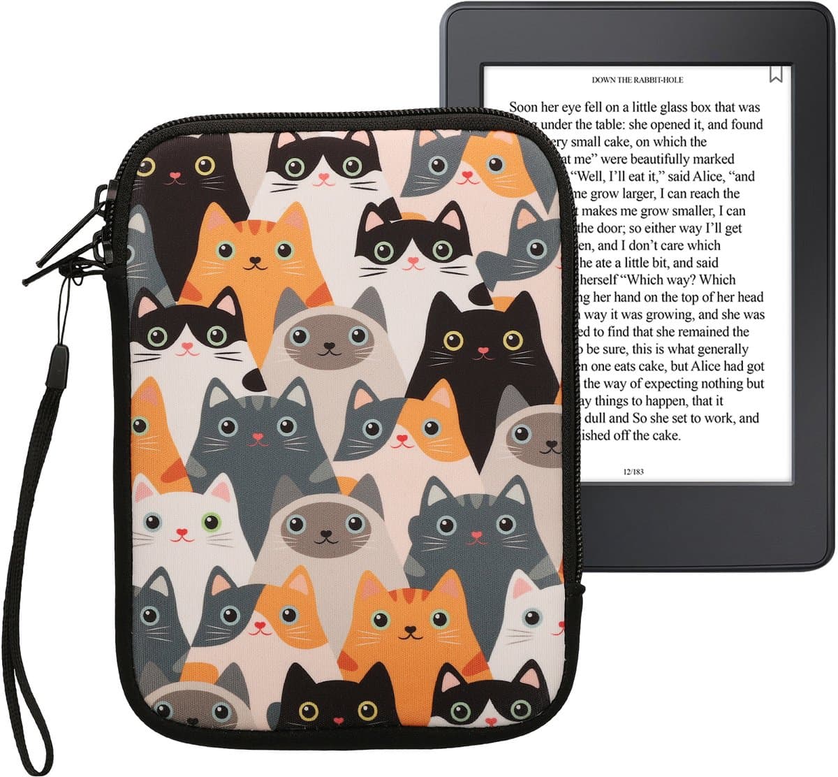 kwmobile Universele Cover voor eReader - Neopreen hoesje Katten design oranje / zwart / wit - 17 x 12 x 2 cm — afbeelding 1