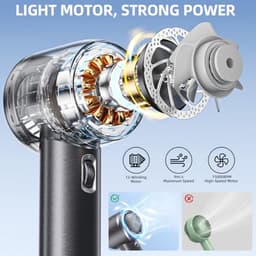 FUNJEO GF02 Draagbare Handventilator, Snelheid (1-199) Instelbare Windniveaus, 2.0 Snelladen, 3500 mAh Batterij, voor Reizen/Sport/Kamperen/Werk (Wit) — thumbnail 2