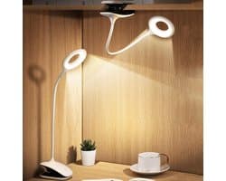 Klemlampen - LED Leeslamp Clip Kantoorlamp voor Kinder met Flexibele Hals USB Opladen E-readers Studie Werk, Wit