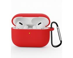 Hoesje - Geschikt voor Apple Airpods Pro 3 - Siliconen Hoes met Clip - Silicone Case Cover - Rood
