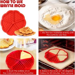 Vorm - wafelvorm - anti aanbak siliconen vorm - hartvormige pannenkoekenvorm - bakgereedschap - bak vijf koekjes tegelijk - geschikt voor airfryer, oven, magnetron (17,5*1,5cm - rood) — thumbnail 5