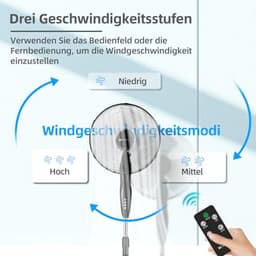 Staande ventilator met afstandsbediening - 40 cm, 45 watt, 3 snelheden voor optimaal comfort — thumbnail 2
