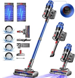 Elekiatech Steelstofzuiger - Steelstofzuiger Draadloos - Met 2 Accu’s - 70000Pa - 3 Standen Zuigkracht - LED-Display - 2200 mAh Accu - 20–70 Min Werktijd - 1,8L - Met Meubelborstel - Voor Tapijt, Harde Vloeren en Dierenharen - Blauw — thumbnail 1