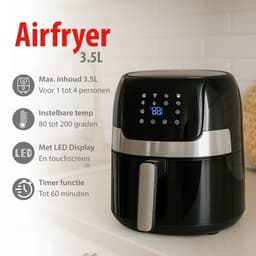alpina Airfryer 3.5L - Heteluchtfriteuse 1-4 Personen - Air Fryer met Digitaal Touchscreen - Instelbare Temperatuur 80 tot 200 Graden - met Timer Functie - Heteluchtoven 1400W — thumbnail 2