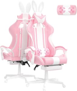 Soontrans-Gamingstoel - Ergonomische Gamingfauteuil - Voetsteun PC - Stoel Gamingstoel-Hoofdsteun - Lendenkussen Racecomputerstoel - Konijnenoren - Ergonomische Bureaustoel - Roze — thumbnail 1