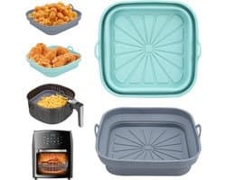 Set van twee vierkante siliconen bakplaten - Compatibel met Alyvisun siliconen airfryer-accessoires - Opvouwbaar en ovenbestendig - Airfryer, magnetron en ovenbestendig - Groente + grijs