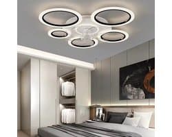 Plafondventilator - Met Verlichting - Ringen - Moderne Plafondventilator Verlichting - Plafond Ventilator Lamp - 5 Cirkels - Met Afstandsbediening - Dimbaar - Zwart - Wit — afbeelding 1