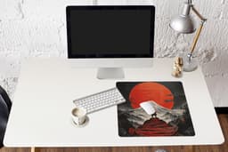 Muismat XXL 50x50 cm - Bureau onderlegger - Bureau mat Krijger - Rode trappen - Zon - Berg - Bureaumat - Gaming mousepad xl - Bureaulegger groot - Computer deskmat — thumbnail 5