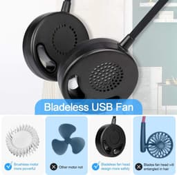 Draagbare bladloze nekventilator met oplaadbare batterij en 3 snelheden – Handheld USB mini ventilator voor reizen, hardlopen, en wandelen — thumbnail 5