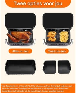 TOVBMUP Airfryer-accessoires - Geschikt voor Ninja Af500 - 1 10,4L en 2 5,2L - Herbruikbare siliconen bakplaten - Geschikt voor Dual Zone Airfryers - Geschikt voor Ninja Airfryer-accessoires - Zwart — thumbnail 3