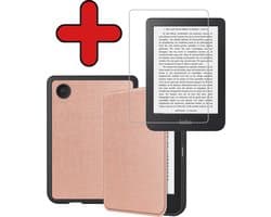 Hoes Geschikt voor Kobo Clara 2E - Met Screenprotector - Luxe E-reader Bescherm Case - Hoesje Book Cover - Rosé Goud