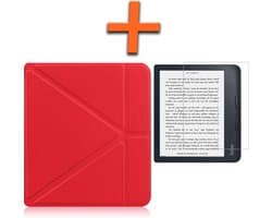 Hoesje Geschikt voor Kobo Libra 2 Hoes Book Case Trifold - Hoes Geschikt voor Kobo Libra 2 Hoesje Book Cover Met Screenprotector - Rood