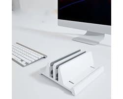 KimDo - Verticale laptopstandaard - wit - verstelbare - verticaal - aluminium - 4-in-1 met 2 sleuven, ruimtebesparend voor MacBook - notebook - iPad - laptops tot 17,3 inch