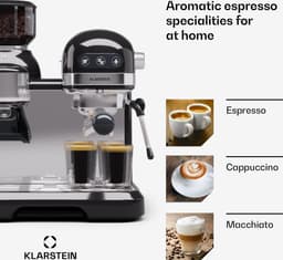 Klarstein Koffiemachine Espresso portafiltermachine met melkopschuimer, 1,4 L retro mini-espressomachine met filterhouder, 1550W koffiezetapparaat klein, melktank, thermoblock, voor cappuccino - 20 Bar - voor Keuken - LED — thumbnail 2