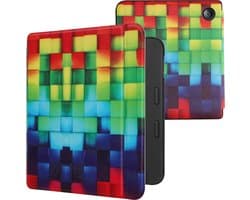 kwmobile e-reader hoesje geschikt voor Tolino Vision 6 hoes - E reader flip case met magnetische sluiting - Ereader cover - Regenboog Kusbussen design in meerkleurig / groen / blauw