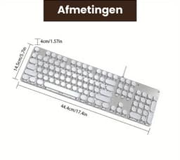 Steampunk Retro Mechanisch Toetsenbord – Wit - Bedraad – 104 Toetsen – RGB Verlichting – Ergonomisch – Metalen Behuizing – Typemachine Stijl – Geschikt voor Gaming & Kantoor – Windows & Mac — thumbnail 3