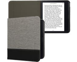 kwmobile hoes geschikt voor Kobo Libra Colour - Canvas beschermhoes in donkergrijs / zwart - Voor e-reader -
