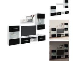 vidaXL Tv-meubel Met Opbergruimte - Tv-meubel Met Opbergruimte -Tv-meubel - Televisie-eenheid - 5-delige Tv-meubels met LED-verlichting bewerkt hout matzwart