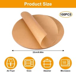 100 Sheets Round 22cm Non-Stick Baking Paper for Airfryer, Hot Air Fryer, Burger, Parchment Paper for Pans Oven Grill Steam — thumbnail 5