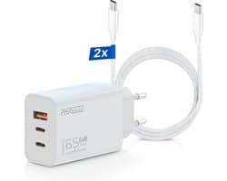 65W USB C Adapter met 3 Poorten + 3 Meter USB-C Kabels – Snellader voor Laptop, Smartphone en Tablet – Universele USB-C Oplader