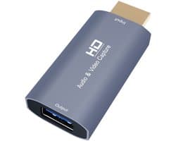 Video Capture Card HDMI naar USB 3.0 - 4K adapter connector - geschikt voor o.a. laptop, Nintendo Switch, PlayStation, Xbox, Windows, MAC - Game Capture - live streaming - grijs