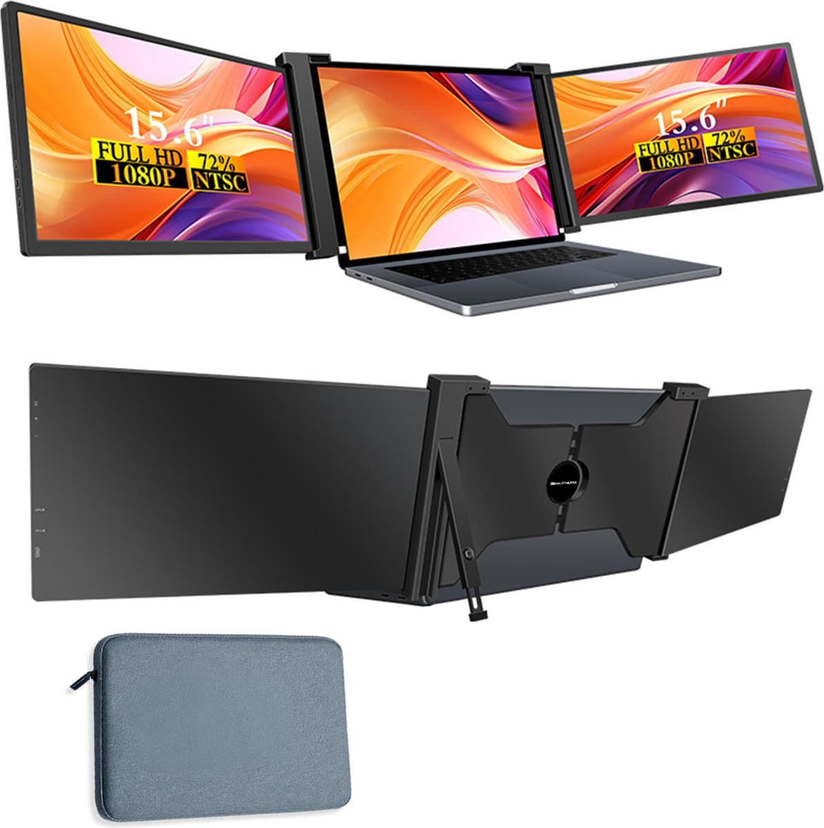 Quality4Less™ - Portable monitor 15.6" / 18,1" - Ultra HD - Laptop scherm uitbreider - Plug & Play - Tri screen - Inclusief Beschermhoes - Zwart — afbeelding 1