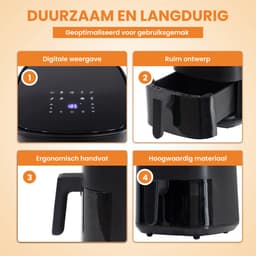 Airfryer 5.5L met Touchscreen – 1450W – 9 Programma’s – Timer & Eigen Instellingen – Heteluchtfriteuse 80ºC-200ºC – Zwart — thumbnail 7