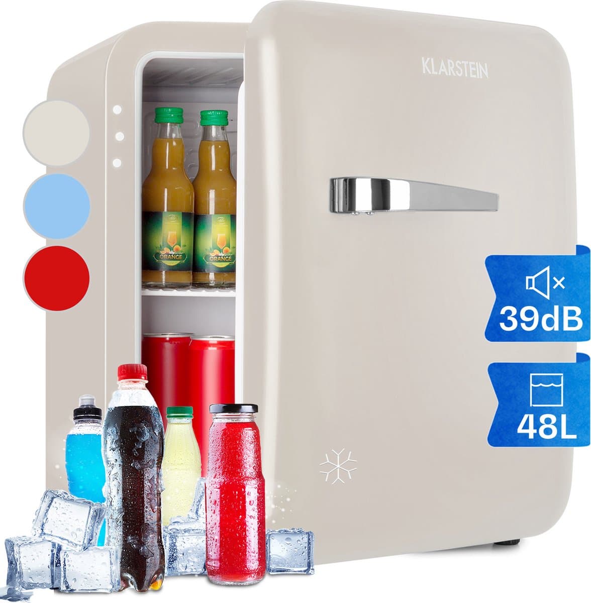 Klarstein Minibar minikoelkast voor kamers, 48 ​​liter minikoelkast voor drankjes en cosmetica, kleine , kleine en stille koelkast, verstelbaar schap, kleine huidverzorgingskoelkast 0-10 °C - Mini Koelkast - 48L - Mini Fridge — afbeelding 1