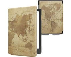 kwmobile e-reader hoesje geschikt voor Pocketbook InkPad 4 / Color 3 / Color 2 / Vivlio InkPad 4 / InkPad Color 3 hoes - E reader flip case met magnetische sluiting - Ereader cover - Vintage Travel design in bruin / lichtbruin