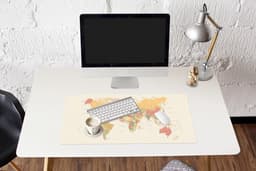 Muismat XXL 90x45 cm - Bureau onderlegger - Bureau mat Wereldkaart - Realistisch - Beige - Bureaumat - Gaming mousepad xl - Bureaulegger groot - Computer deskmat — thumbnail 5