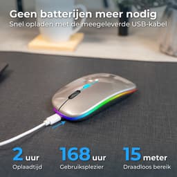 Nuvance Draadloze Muis LED - Bluetooth - Stil - Laptop & Gaming - Draadloos - Computermuis - Links & Rechtshandig - Grijs — thumbnail 4